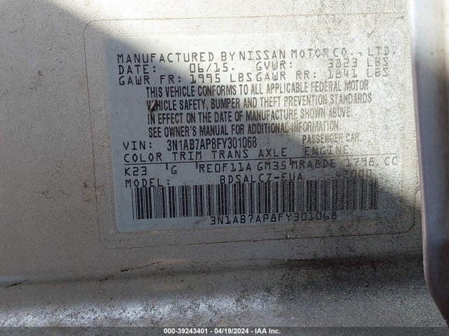 Nissan SENTRA S 2015 3N1AB7AP8FY301068 Image 9
