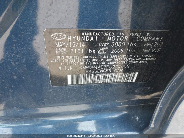 Hyundai ELANTRA SE 2015 KMHDH4AE7FU224553 Image 9