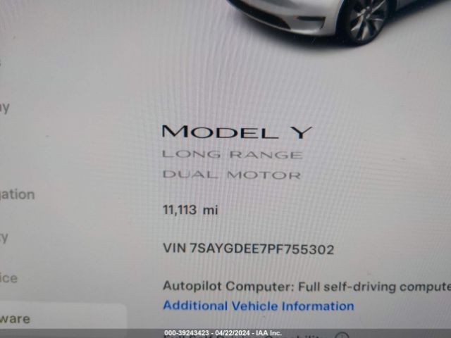 7SAYGDEE7PF755302 Tesla Model Y Awd/long Range Dual Motor All-wheel Drive