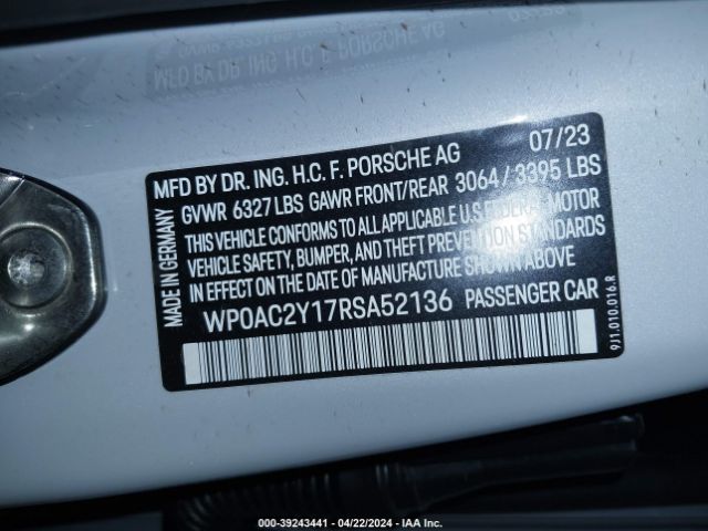 WP0AC2Y17RSA52136 Porsche Taycan Turbo/turbo S