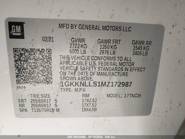 GMC Acadia Awd At4 2021 1GKKNLLS1MZ172987 Image 9