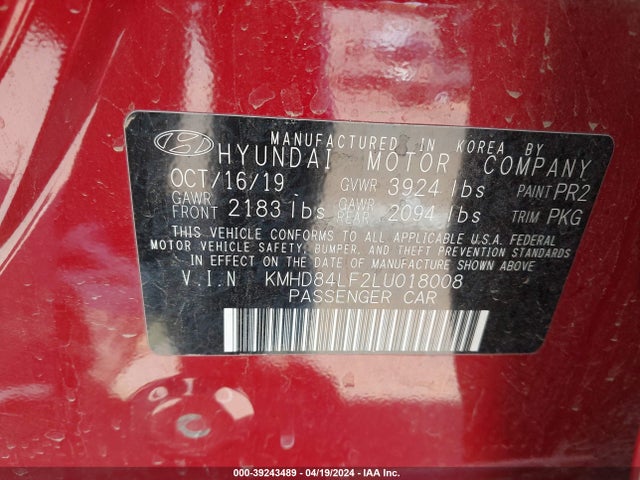Hyundai Elantra Value Edition 2020 KMHD84LF2LU018008 Image 9