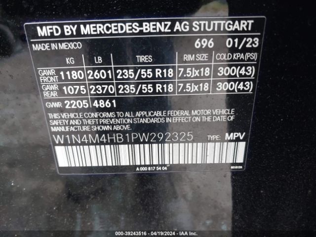 W1N4M4HB1PW292325 Mercedes-Benz Glb 250 4matic