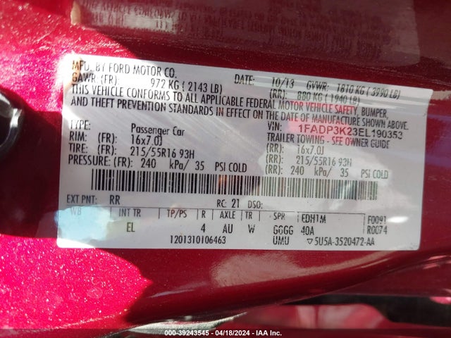 Ford FOCUS SE 2014 1FADP3K23EL190353 Image 9