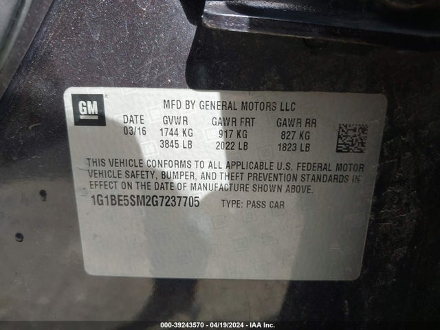 Chevrolet Cruze Lt Auto 2016 1G1BE5SM2G7237705 Image 9