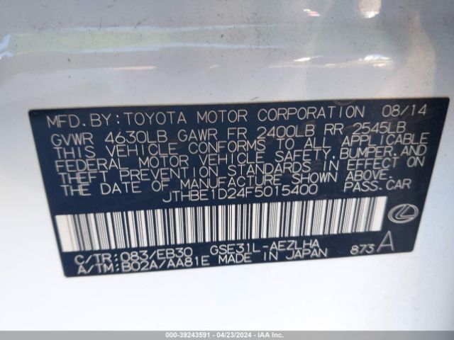 JTHBE1D24F5015400 Lexus IS 350