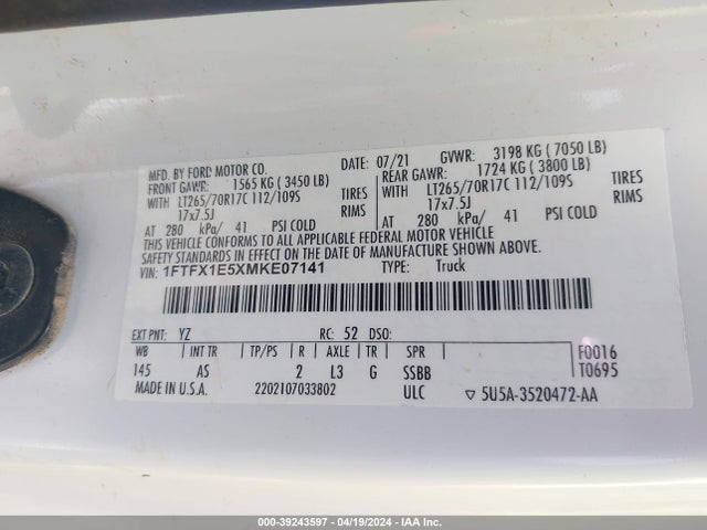 Ford F-150 Xl 2021 1FTFX1E5XMKE07141 Image 9