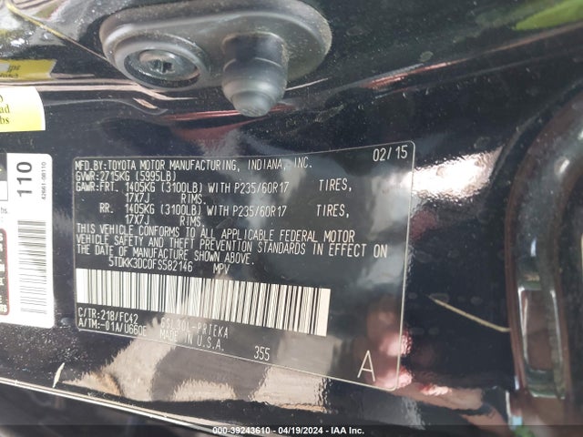 Toyota Sienna Le 8 Passenger 2015 5TDKK3DC0FS582146 Image 9
