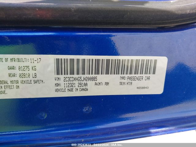 2C3CDXHG5JH200885 Dodge Charger Sxt Plus Rwd