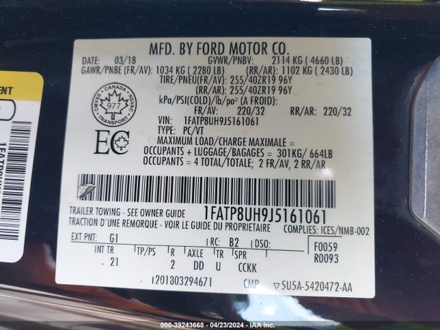 Ford Mustang Ecoboost 2018 1FATP8UH9J5161061 Image 9