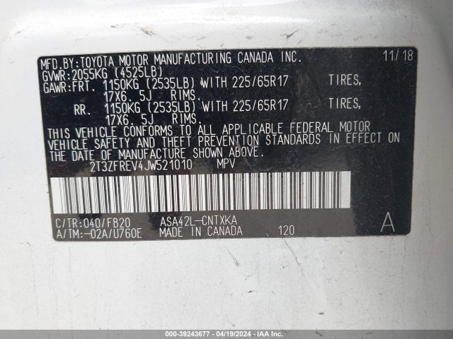 Toyota RAV4 LE 2018 2T3ZFREV4JW521010 Image 9