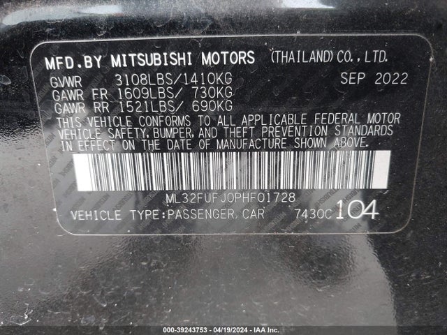 ML32FUFJ0PHF01728 Mitsubishi Mirage G4 Black Edition/es/le