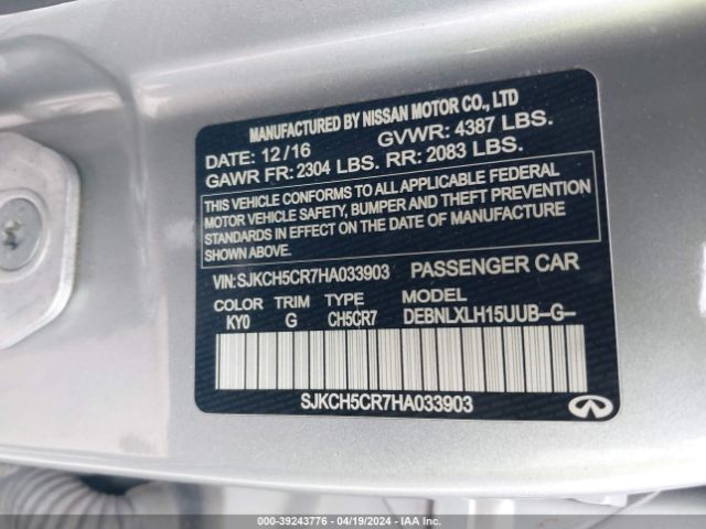 SJKCH5CR7HA033903 Infiniti Qx30 Luxury