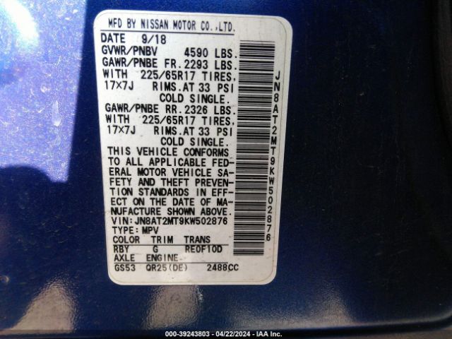 JN8AT2MT9KW502876 Nissan ROGUE SV