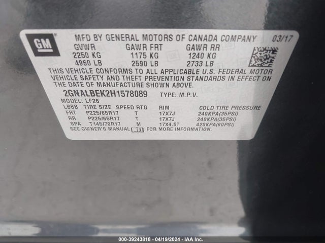 Chevrolet EQUINOX LS 2017 2GNALBEK2H1578089 Image 9