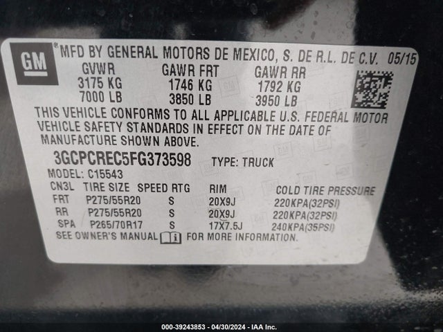 Chevrolet Silverado 1500 1lt 2015 3GCPCREC5FG373598 Image 9