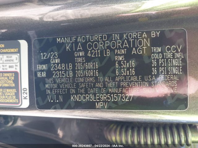 KNDCR3LE9R5157327 KIA NIRO EX