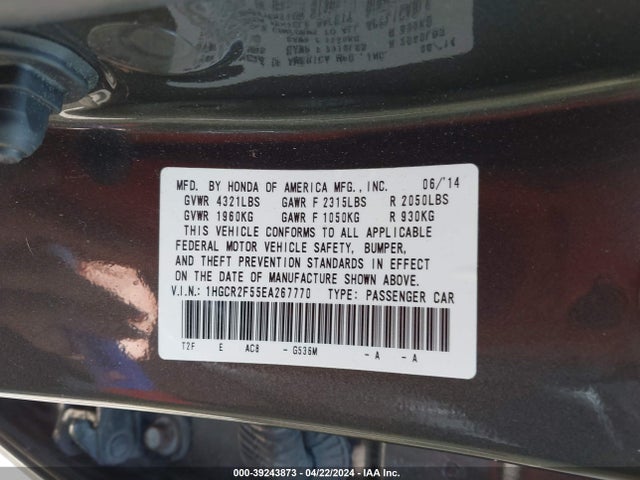 Honda Accord Sport 2014 1HGCR2F55EA267770 Image 9