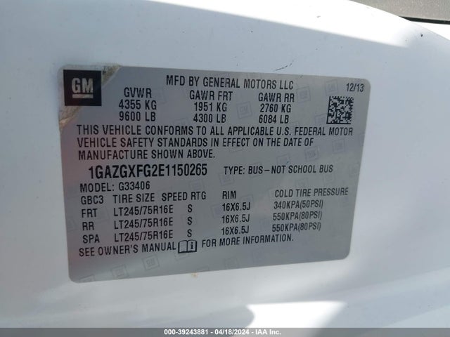 Chevrolet Express 3500 Ls 2014 1GAZGXFG2E1150265 Image 9