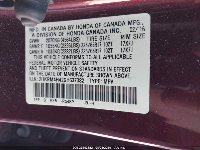 Honda CR-V SE 2016 2HKRM4H42GH637382 Image 9
