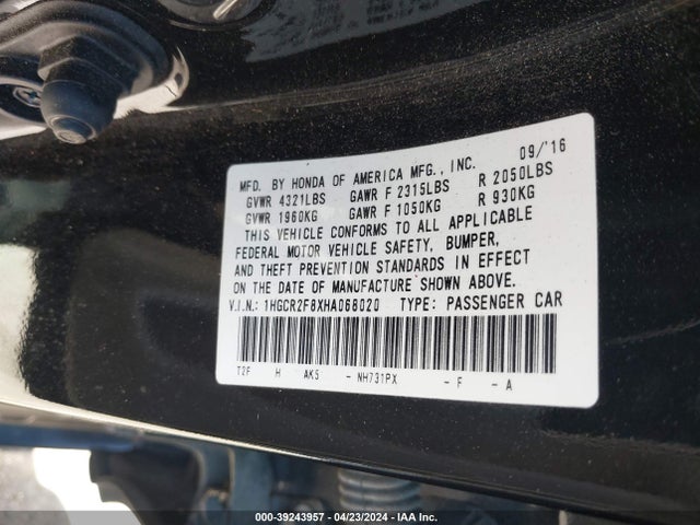 Honda Accord Ex-l 2017 1HGCR2F8XHA068020 Image 9