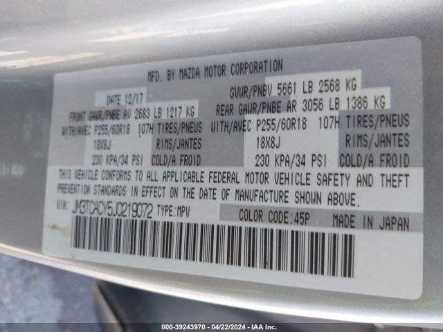 Mazda Cx-9 Touring 2018 JM3TCACY5J0219072 Image 9