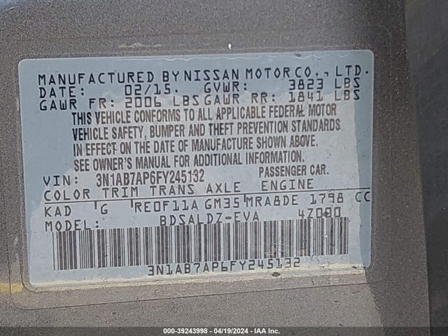 Nissan SENTRA SV 2015 3N1AB7AP6FY245132 Image 9