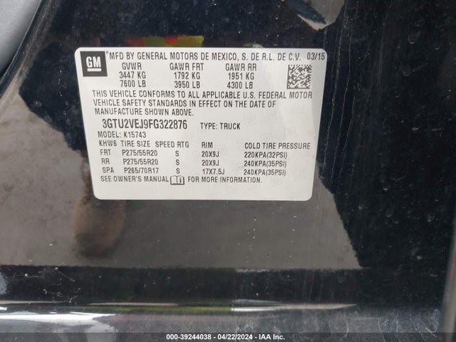 GMC Sierra 1500 Slt 2015 3GTU2VEJ9FG322876 Image 9
