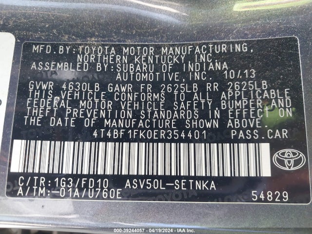 Toyota CAMRY LE 2014 4T4BF1FK0ER354401 Image 9
