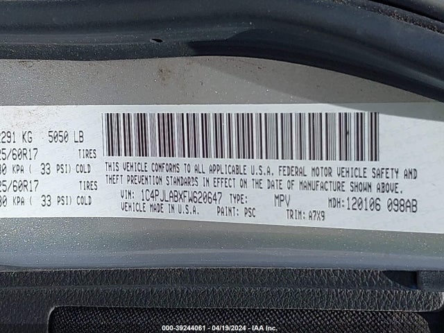 1C4PJLABXFW620647 Jeep Cherokee Sport