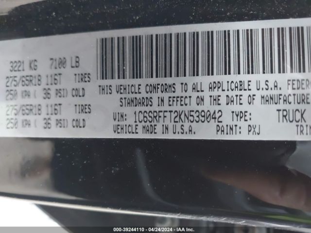 1C6SRFFT2KN539042 RAM 1500 Big Horn/lone Star  4x4 5'7 Box