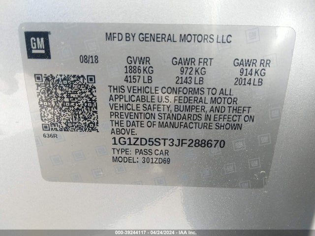 Chevrolet MALIBU LT 2018 1G1ZD5ST3JF288670 Image 9