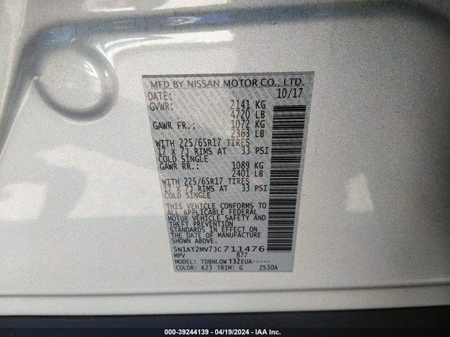 Nissan ROGUE SV 2018 5N1AT2MV7JC711476 Image 9