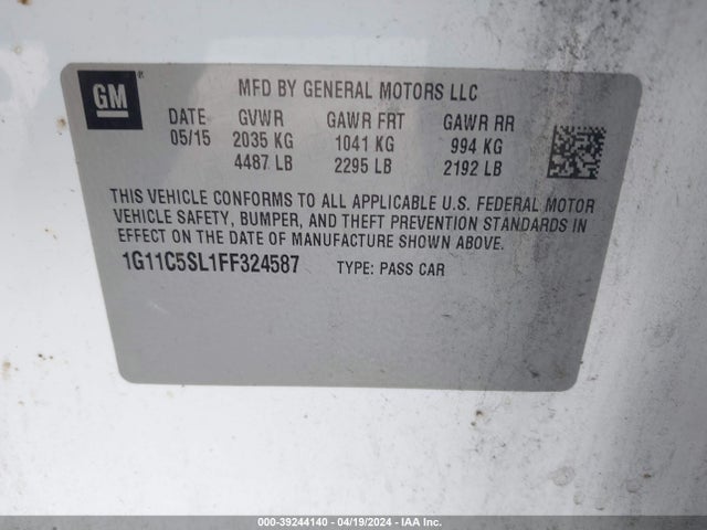 Chevrolet MALIBU 1LT 2015 1G11C5SL1FF324587 Image 9