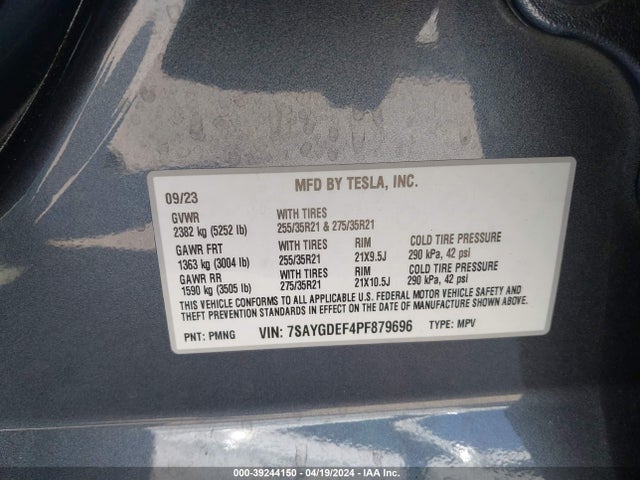 7SAYGDEF4PF879696 Tesla Model Y Awd/performance Dual Motor All-wheel Drive