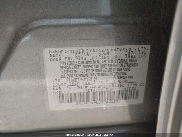 Nissan SENTRA SV 2018 3N1AB7AP6JY283159 Image 9