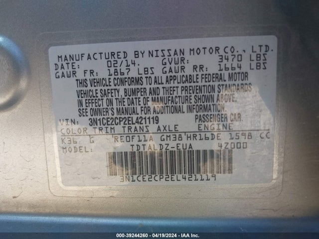 Nissan Versa Note S (sr)/s Plus/sv 2014 3N1CE2CP2EL421119 Image 9
