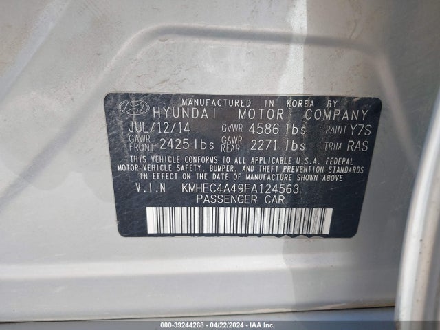 Hyundai Sonata Hybrid Limited 2015 KMHEC4A49FA124563 Image 9