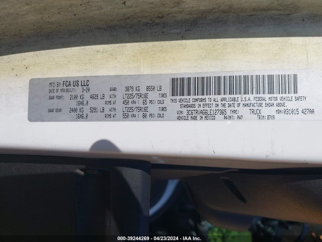 3C6TRVAG6LE127365 RAM Promaster 1500 Low Roof 136 Wb