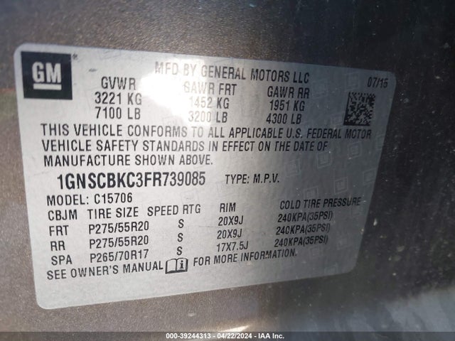 Chevrolet Tahoe Lt 2015 1GNSCBKC3FR739085 Image 9