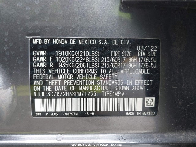 Honda Hr-v Awd Lx 2023 3CZRZ2H38PM712331 Image 9