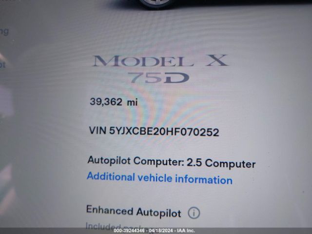 5YJXCBE20HF070252 Tesla Model X 100d/75d/90d