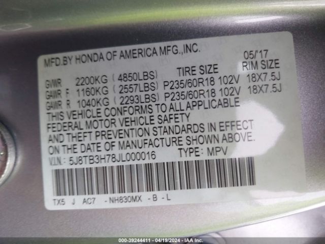 5J8TB3H78JL000016 Acura Rdx Advance Package
