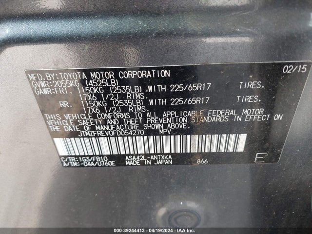 Toyota RAV4 LE 2015 JTMZFREV0FD054270 Image 9