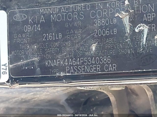 KNAFK4A64F5340386 KIA FORTE LX