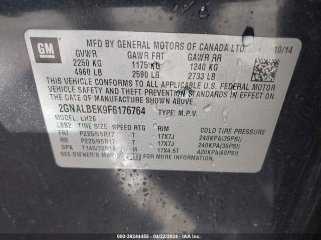 Chevrolet EQUINOX 1LT 2015 2GNALBEK9F6176764 Image 9