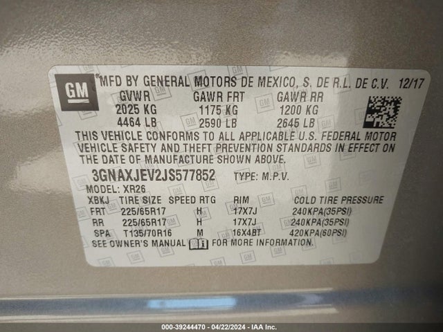 Chevrolet EQUINOX LT 2018 3GNAXJEV2JS577852 Image 9