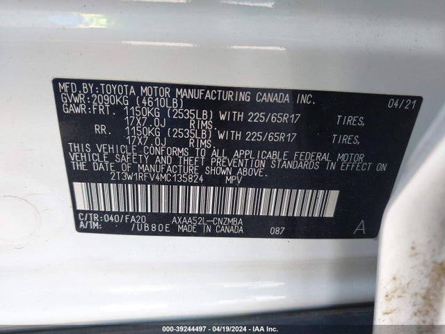 Toyota Rav4 Xle 2021 2T3W1RFV4MC135824 Image 9