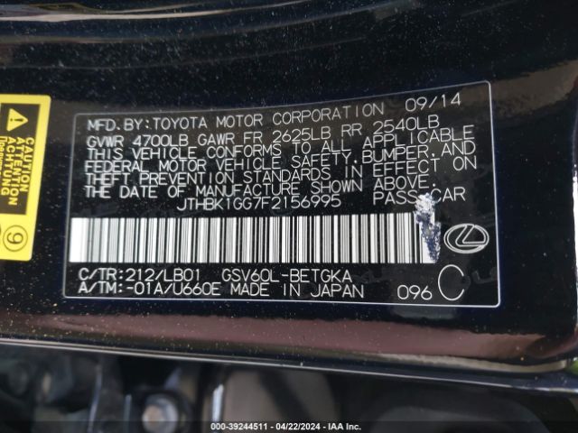 JTHBK1GG7F2156995 Lexus ES 350