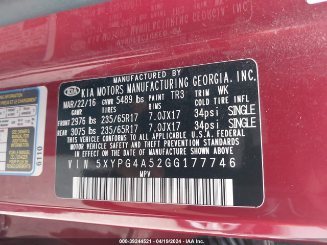 KIA Sorento 3.3l Lx 2016 5XYPG4A52GG177746 Image 9